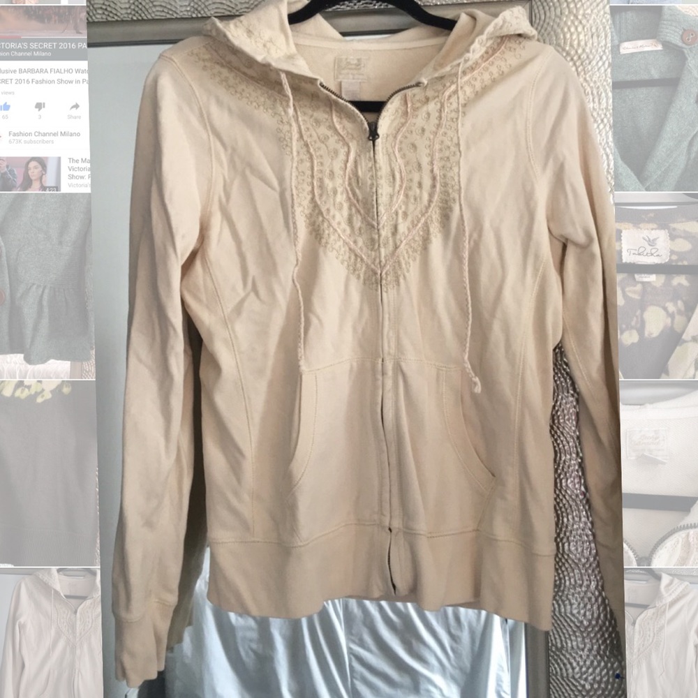 Lucky Brand Gold Embroidered Zip Hoodie
